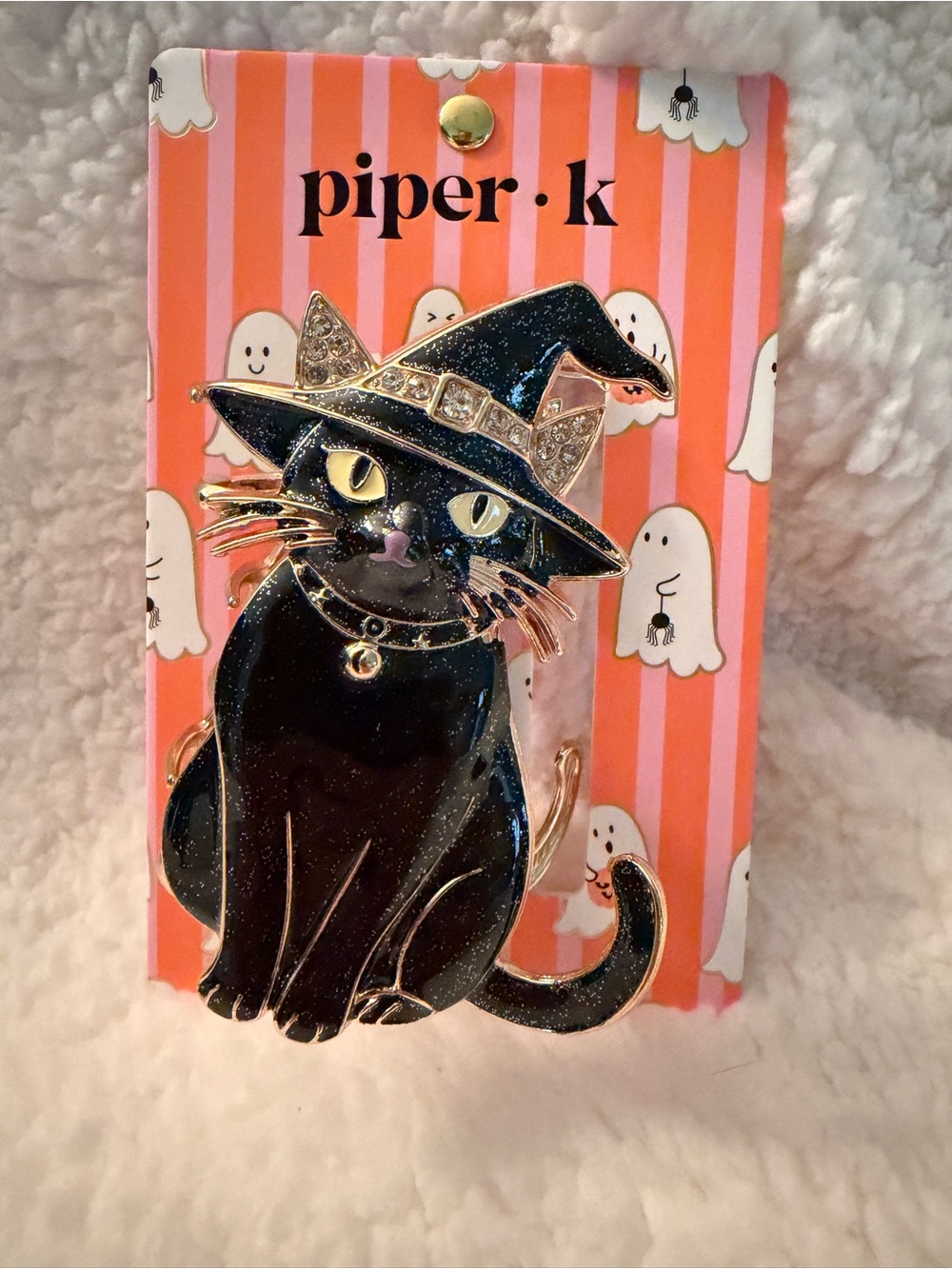 Piper K  Black Cat Witch Hat Enamel hair clip
